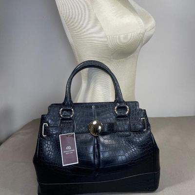 Black Faux Croc embossed Handbag