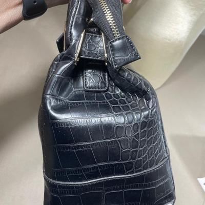Black Faux Croc embossed Handbag