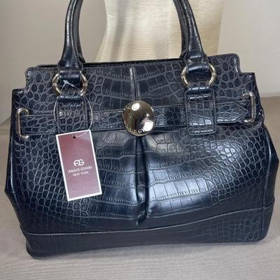 Black Faux Croc embossed Handbag