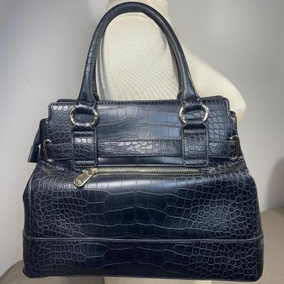 Black Faux Croc embossed Handbag