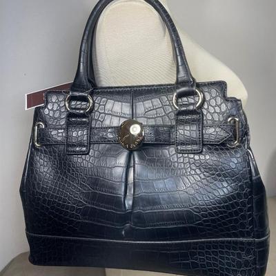 Black Faux Croc embossed Handbag