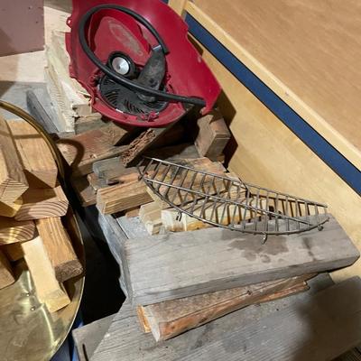 Lot 358 brass wood holder and scrap wood