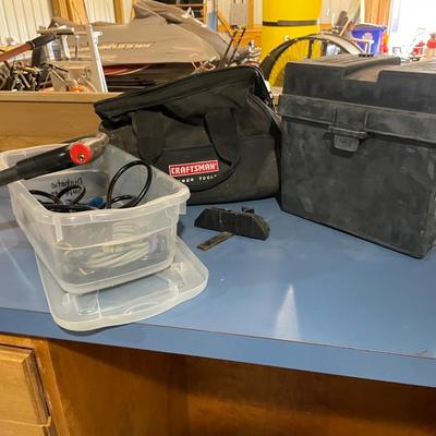 Lot 363 Craftsman bag with jumper cables and battery box, lock with no key