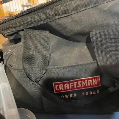Lot 363 Craftsman bag with jumper cables and battery box, lock with no key