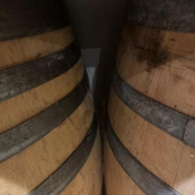 Heavy Top Table with 2 Wine Barrels