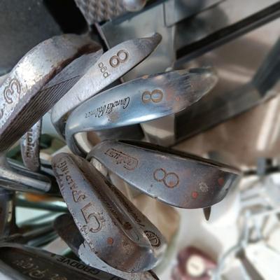 ASSORTMENT OF GOLF CLUBS, GOLF BAG AND MORE