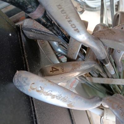 ASSORTMENT OF GOLF CLUBS, GOLF BAG AND MORE