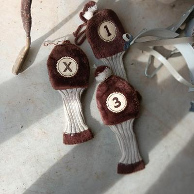 ASSORTMENT OF GOLF CLUBS, GOLF BAG AND MORE