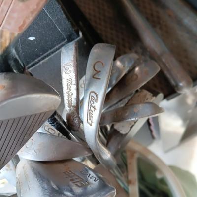 ASSORTMENT OF GOLF CLUBS, GOLF BAG AND MORE