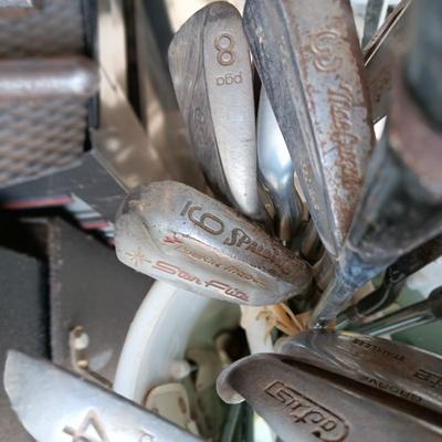 ASSORTMENT OF GOLF CLUBS, GOLF BAG AND MORE