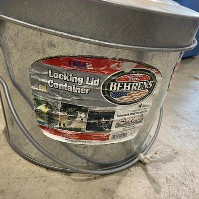Lot 391 metal bucket with lid,