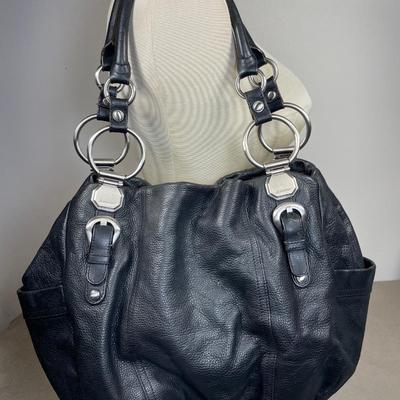 B Makowski Black Pebble Leather Handbag