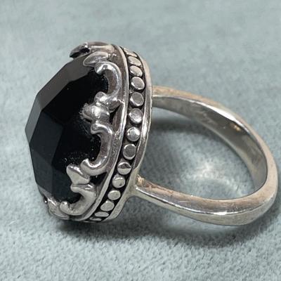 Faceted Onyx Sterling Ring 6