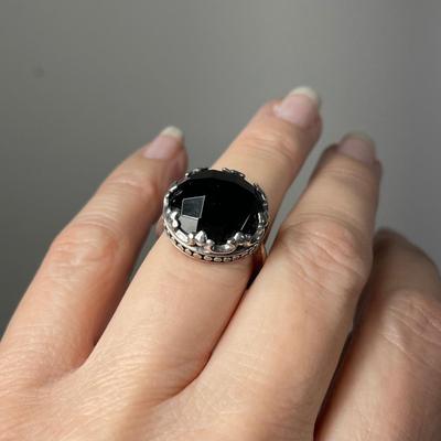 Faceted Onyx Sterling Ring 6