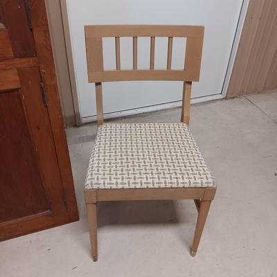 2 DOOR CABINET AND 2 MID-CENTURY UPHOLSTERED CHAIRS