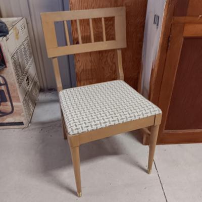 2 DOOR CABINET AND 2 MID-CENTURY UPHOLSTERED CHAIRS