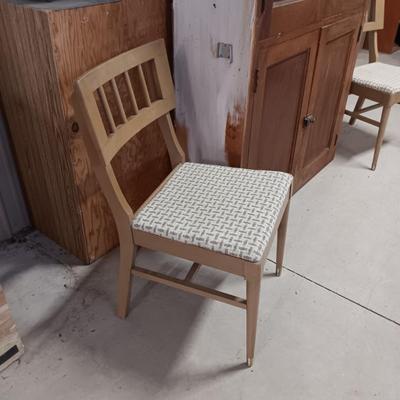 2 DOOR CABINET AND 2 MID-CENTURY UPHOLSTERED CHAIRS