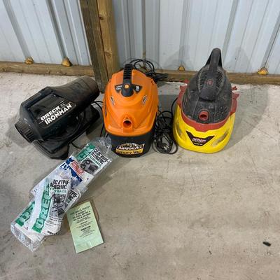 Lot 404 three utility vacuumms no hoses (not tested)