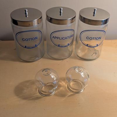 Vintage Grafcos Apothecary Medical Jars With Lid 8 1/2" Tall & Cupping Jars