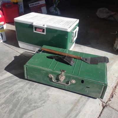 COLEMAN CAMPING STOVE AND A COLEMAN COOLER