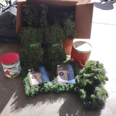 FAUX CHRISTMAS GARLAND AND SOME TINS