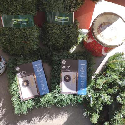 FAUX CHRISTMAS GARLAND AND SOME TINS