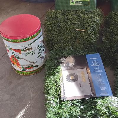 FAUX CHRISTMAS GARLAND AND SOME TINS