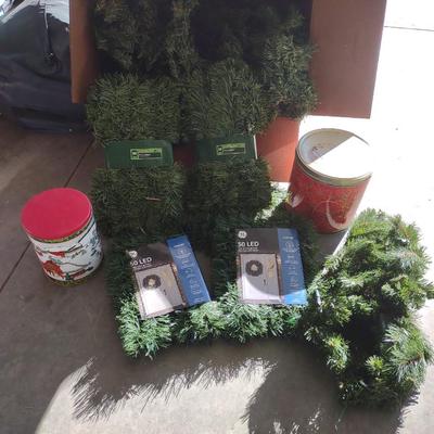 FAUX CHRISTMAS GARLAND AND SOME TINS