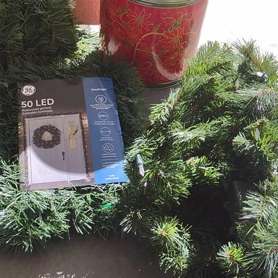 FAUX CHRISTMAS GARLAND AND SOME TINS