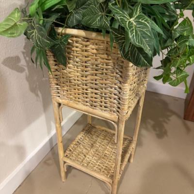 Wicker Plant Stand with Faux Plant