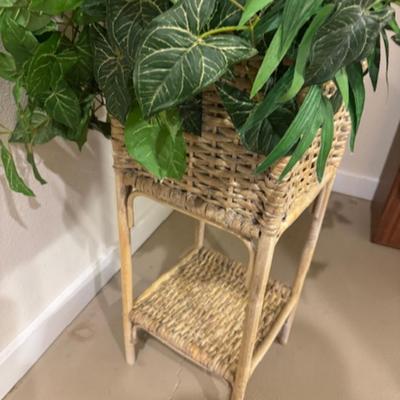 Wicker Plant Stand with Faux Plant