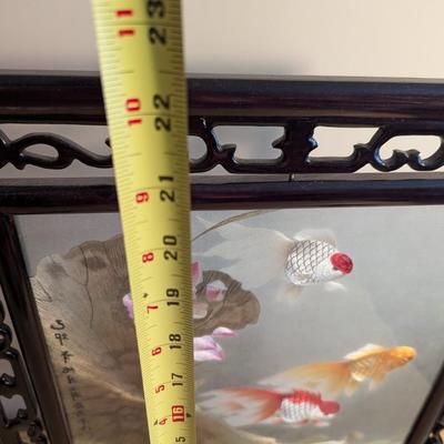 Antique Double Sided Chinese Revolving Silk Screen Koi Fish