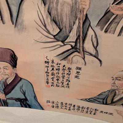 30" x 68" Antique Chinese Painting On Silk & Paper With Artist Mark & Calligraphy With Box