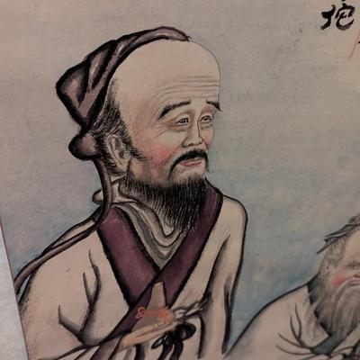 30" x 68" Antique Chinese Painting On Silk & Paper With Artist Mark & Calligraphy With Box