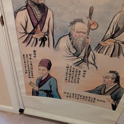 30" x 68" Antique Chinese Painting On Silk & Paper With Artist Mark & Calligraphy With Box