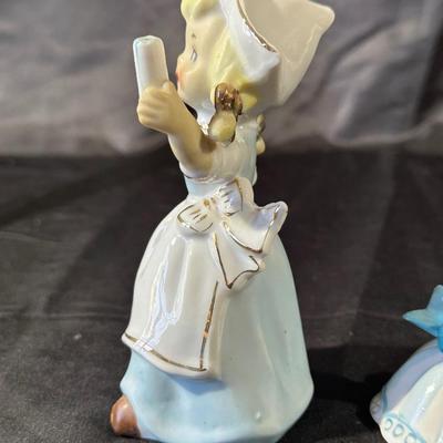 Lot of 3 Vintage Figurines, Two with handmade umbrellas