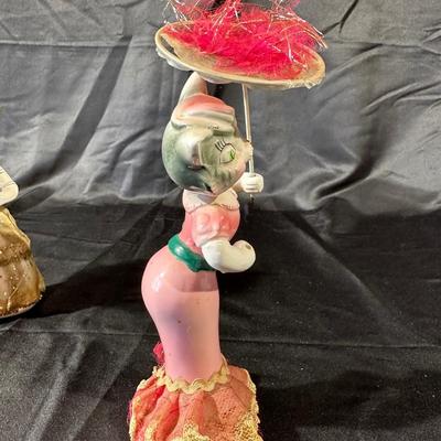 Lot of 3 Vintage Figurines, Two with handmade umbrellas