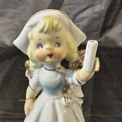 Lot of 3 Vintage Figurines, Two with handmade umbrellas