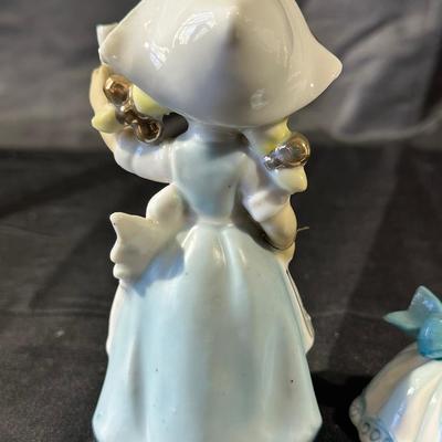 Lot of 3 Vintage Figurines, Two with handmade umbrellas