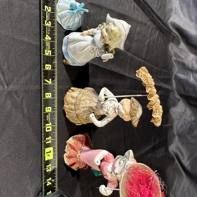 Lot of 3 Vintage Figurines, Two with handmade umbrellas