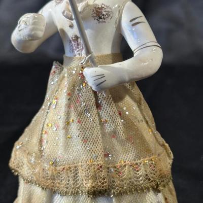 Lot of 3 Vintage Figurines, Two with handmade umbrellas