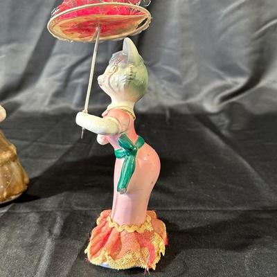 Lot of 3 Vintage Figurines, Two with handmade umbrellas