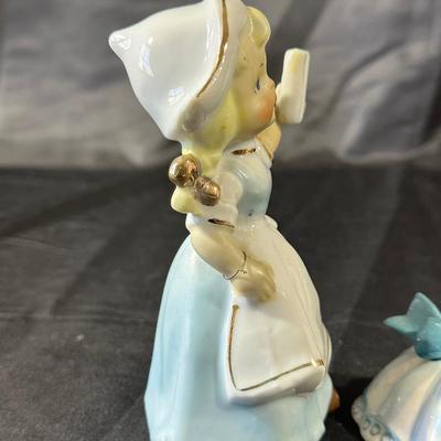 Lot of 3 Vintage Figurines, Two with handmade umbrellas