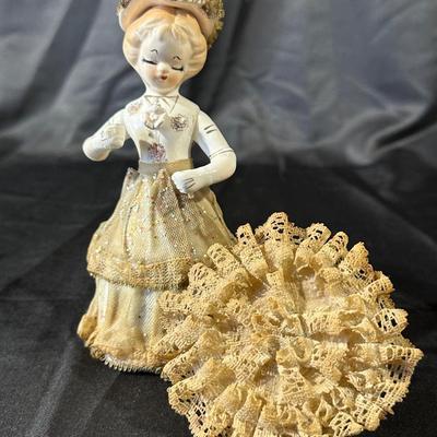 Lot of 3 Vintage Figurines, Two with handmade umbrellas