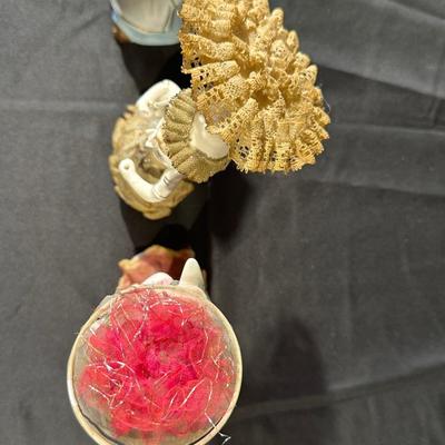 Lot of 3 Vintage Figurines, Two with handmade umbrellas