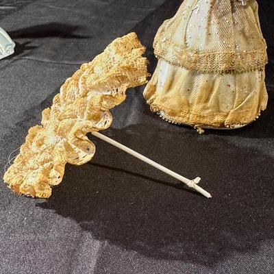 Lot of 3 Vintage Figurines, Two with handmade umbrellas