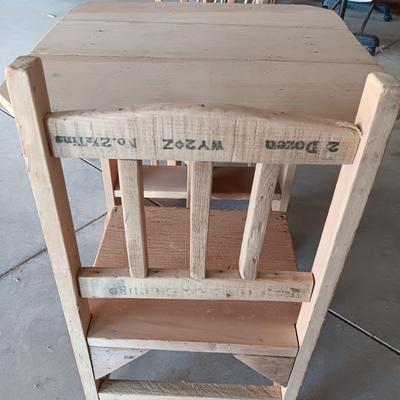 CHILD'S DROP LEAF WOODEN TABLE WITH 2 CHAIRS