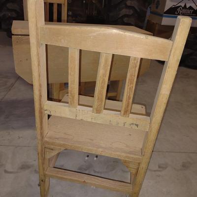 CHILD'S DROP LEAF WOODEN TABLE WITH 2 CHAIRS