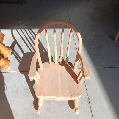 CHILD'S HANDMADE DOLL BED AND ROCKING CHAIR