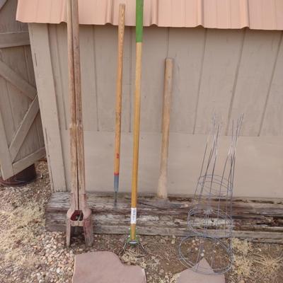YARD TOOLS AND TOMATO CAGES